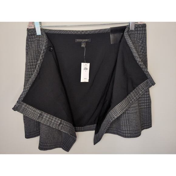 Banana Republic vegan wool wrap mini skirt gray black plaid 10 NWT - Picture 5 of 10
